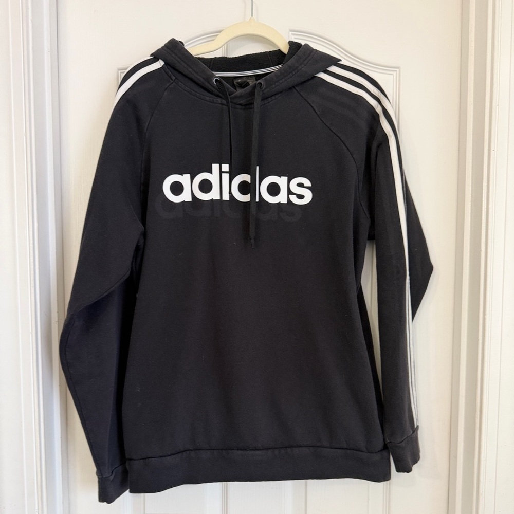 adidas Black Hoodie with White Stripes unisex - Picture 3 of 7